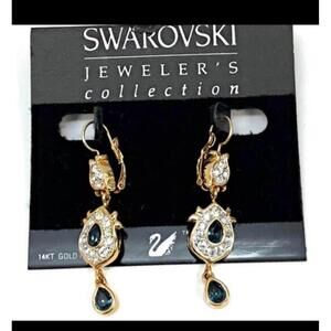 Swarovski Vintage Real 14 KT Gold Green Crystal Tear Drop Earrings- NWT
